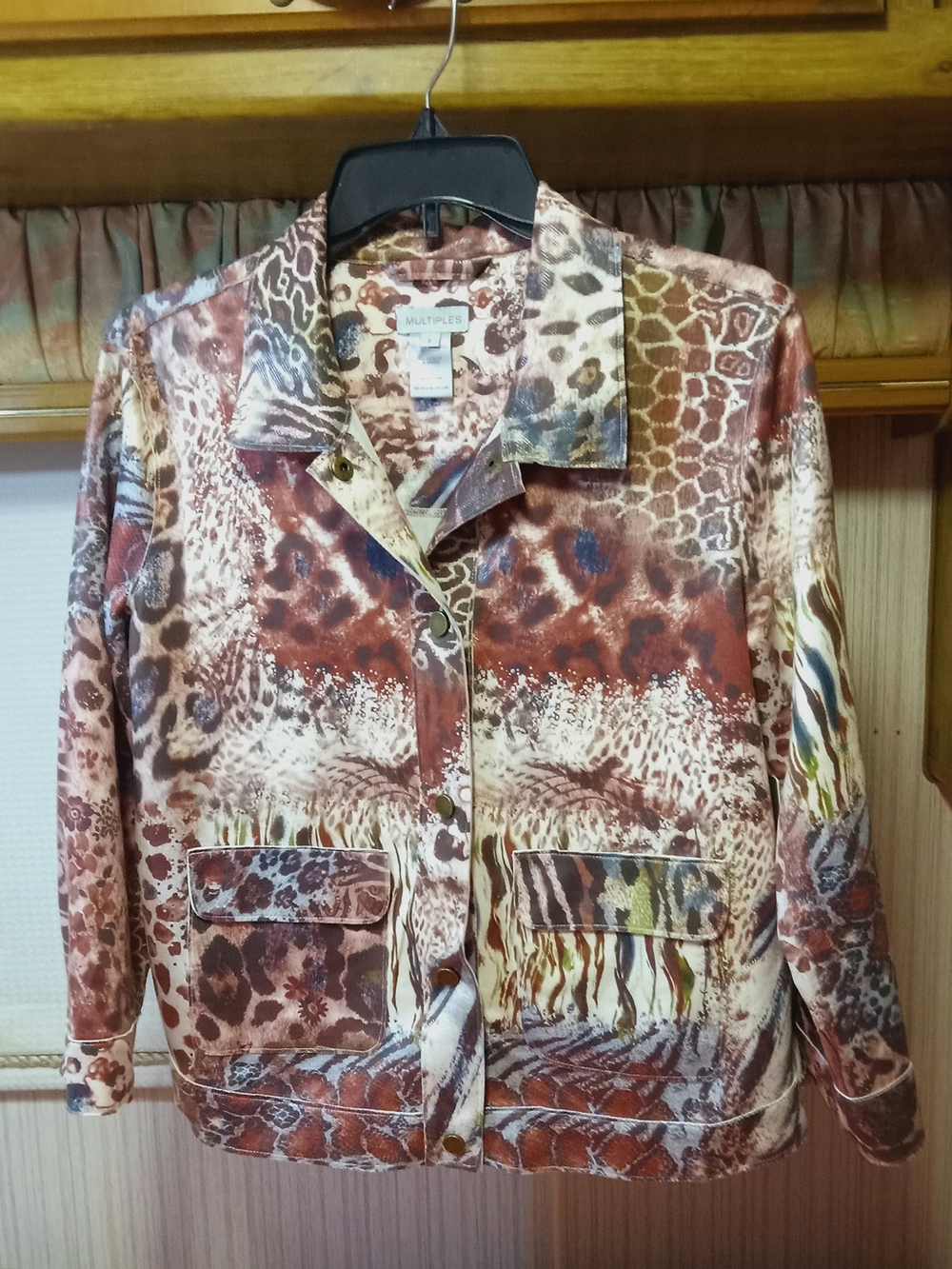 Multiples Animal-Print Button Jacket in Brown and Cream